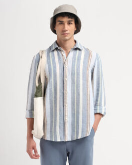 Linen Colourblocked Shirt - Blue