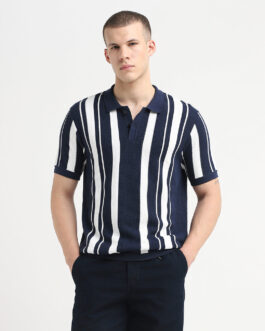 Navy Blue Striped Polo