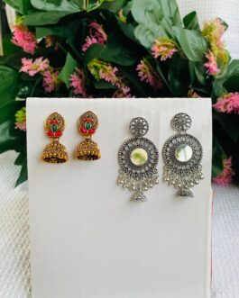 Women Silver + Golden Oxodised Earrings Combo