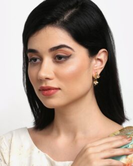 Women Gold Faux Stones, Brass, Faux Pearls, Faaux Kundan Earrings