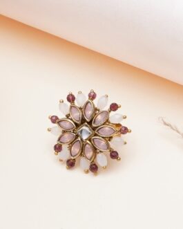 Women Purple Blush Kundan Bloom Ring