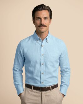 Breeze Linen Full Sleeves Shirt In Baby Blue