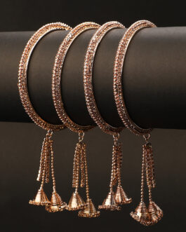 Women/Girls Traditional Antique Gold Plated Stone Studded Dangle Drop Bangle Set Of 4