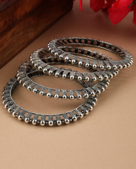 Women/Girls Contemporary Oxidised 3D Effect Bangle Set Of 4
