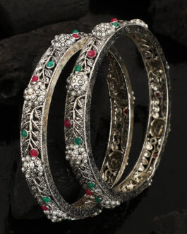 Women/Girls Ethnic Oxidised Leaf Design Multicolor Sttone Studded Bangle Set Of 2