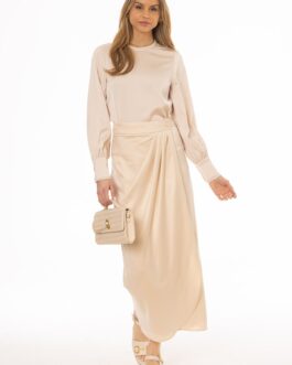 Beige Draped Wrap Maxi Skirt