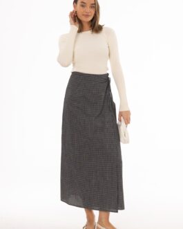 Black Checkered Wrap Skirt