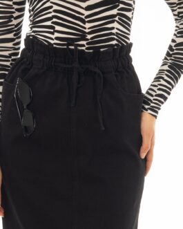 Black Drawstring Denim Maxi Skirt