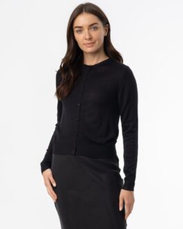 Black Fine Knit Round Neck Cardi