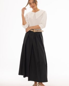 Black Front Pleat Maxi Skirt