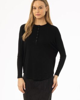 Black Henley Dolman T-Shirt