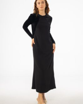Black Mixed Fabric Maxi Dress