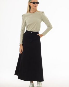 Black Panel Flare Maxi Skirt