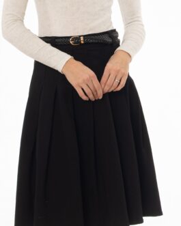 Black Pleated Denim Skirt