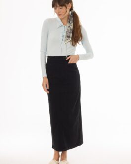 Black Pocket Stretch Denim Maxi Skirt