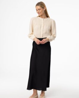 Black A-Line Satin Effect Maxi Skirt