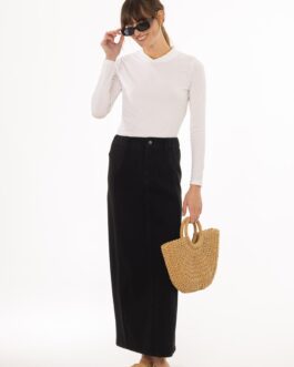 Black Wash Denim Combo Maxi Skirt