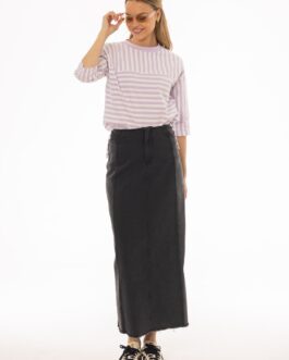 Black Wash Two Tone Denim Maxi Skirt