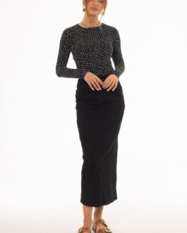Black Zipper Denim Maxi Skirt