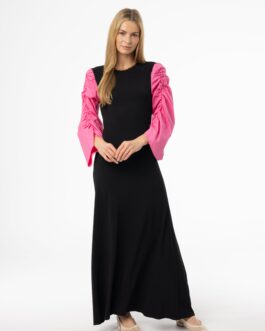 Black and Pink Colorblock Maxi Dress