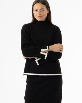 Black Contrast Trim Knit Sweater
