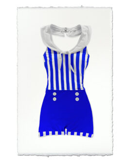 Blue Vintage Swimsuit on English Watercolor Wall Art Print