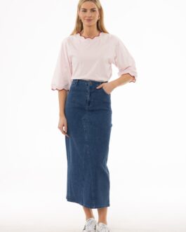 Blue Basic Detail Denim Skirt