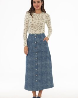 Blue Brushed Denim Maxi Skirt