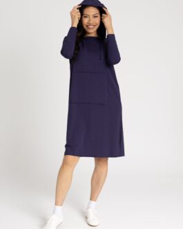 Navy Drawstring Hoodie Dress