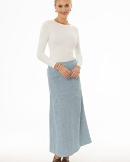 Blue Pinstripe Flare Maxi Skirt
