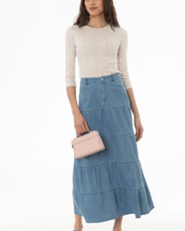 Blue Tiered Denim Maxi Skirt