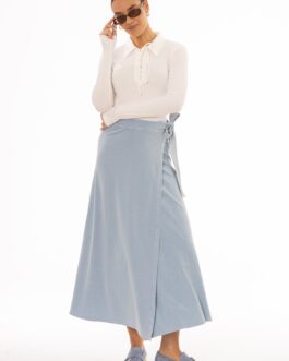 Blue Wash Stretch Wrap Maxi Skirt