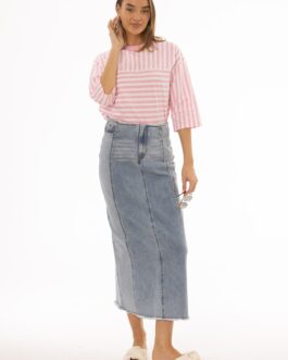 Blue Wash Two Tone Denim Maxi Skirt
