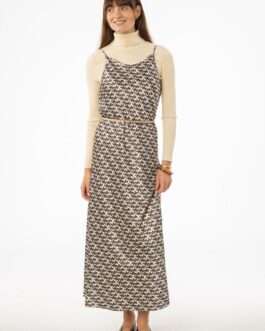 Brown & Cream Houndstooth Printed Slip Dress