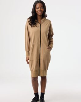 Brown Zipper Sweatshirt Dress