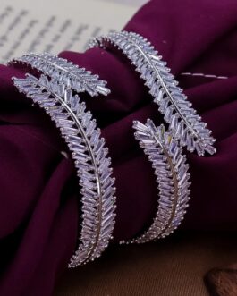 Women Stunning Crystal Leaf Bangle Set - Elegant Formal Jewelry