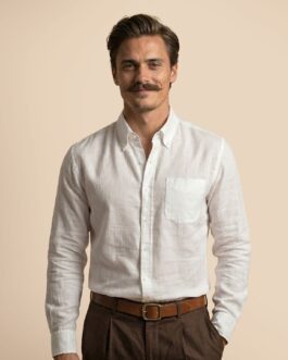 Cedar Pure Linen Full Sleeves Shirt in Snow