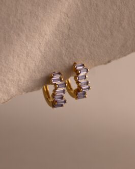 Staggered Baguette Birthstone Huggies