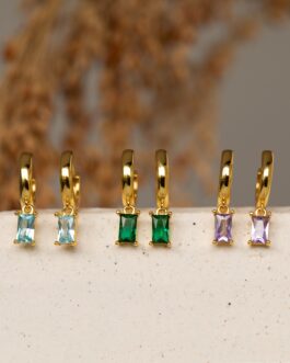 Baguette Birthstone Huggies