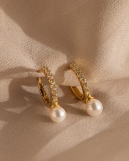 Pave Pearl Drop Huggies