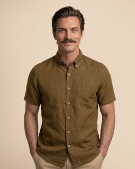 Breeze Linen Half Sleeves Shirt in Cocoa