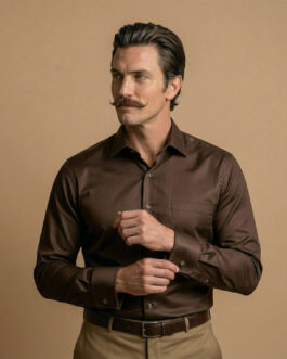 French Cuff Giza Cotton Shirt In Coffee