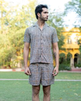 Checks Cuban Collar Crepe Co-ord Set
