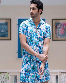 Multi Printed Cuban Collar Crepe Co-ord Set