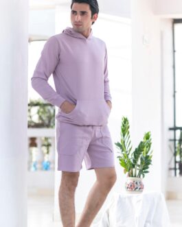 Lilac Solid Kangaroo Pattern Hoodie with Shorts Co-ord Set