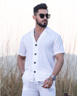White Half Sleeves Poly Crepe Co-ord Set