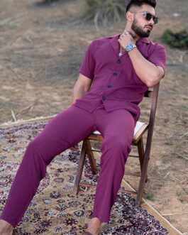 Burgundy Half Sleeves Poly Crepe Co-ord Set