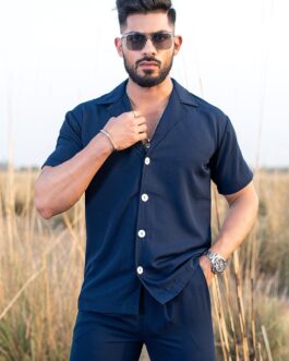 Navy Blue Half Sleeves Poly Crepe Co-ord Set