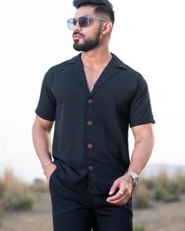 Black Half Sleeves Poly Crepe Co-ord Set