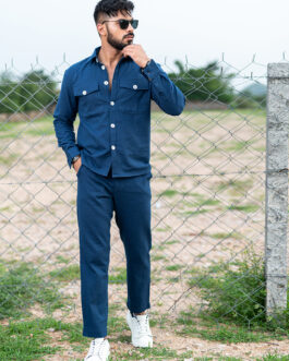Blue Full Sleeves Two Pocket Linen Co-ord Set